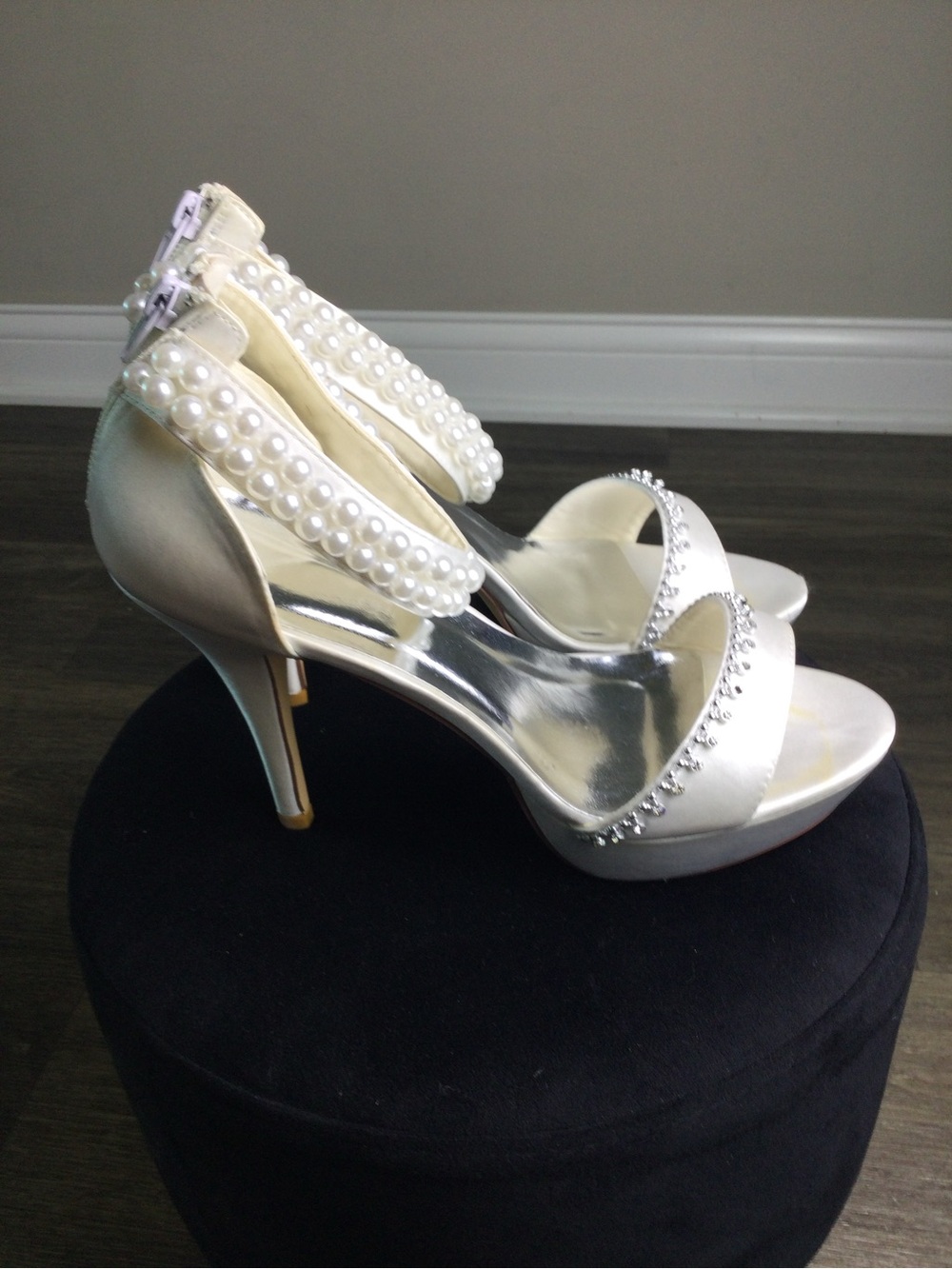 Ivory Pearl & Rhinestone Open-Toe Heels - Picture 2 of 4